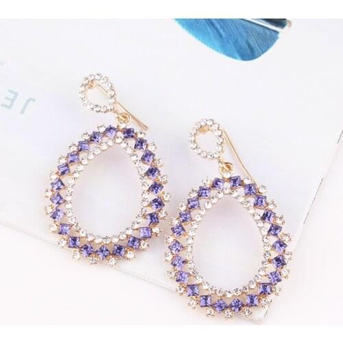 2021 New European And American New Jewelry Temperament Long Pendant Earrings Double-layer Color Full Diamond Sell Well