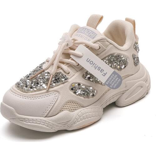 2021 New Korean Sequined Sports Shoes Boys' and Girls' Students' Mesh Breathable Childrens Fashion Soft Sole Running Shoes