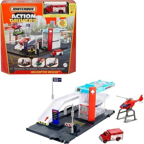 Matchbox Action Drivers Matchbox Helicopter Rescue Playset for Kids 3 Years Old & Up, with 1 1:64 Ambulance, Helicopter with Fre