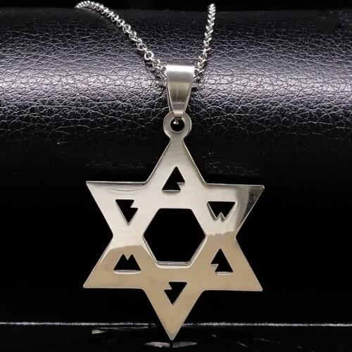 Religious Magen Star of David Pendants Necklace Silver Color Stainless Steel Hexagram Necklace Women Men Jewish Jewelry N1031S02