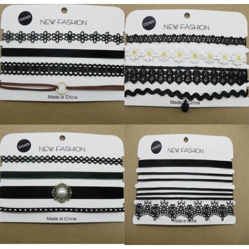 4pc/Set Personality Choker Black Velvet Lace Necklace Vintage Women Necklace Elegant Collar Chokers Gifts