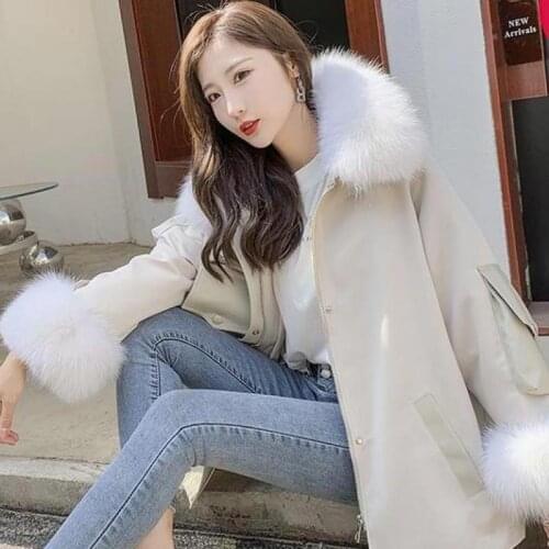 Womens Fur Coat 2021 Winter New Coat Mid-length Detachable Fox Fur And Rex Rabbit Fur Lining Parka Coat
