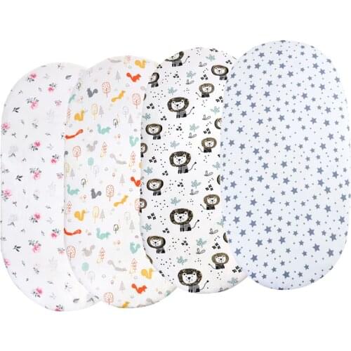 Baby Crib Fitted Sheet for Infant Bassinet Sheets Universal Sheet Set for Rectangle Oval Bassinet Mattress Cartoon Animals
