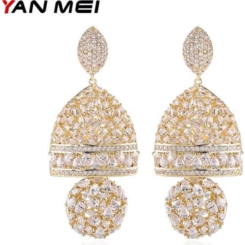 YANEMI Cublic Zirconia Luxury Stud Earrings For Women Round Circle Earring Pendientes Wedding Gifts Thre-dimensional YME9140