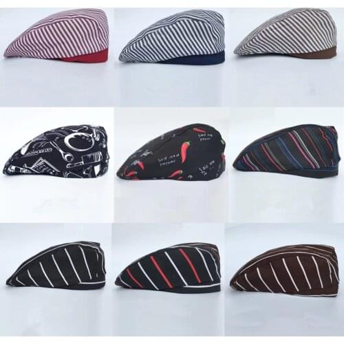 17Color Chef Cap Restaurant Hat Cook Uniforms for Women Mens Print Food Service Kitchen Sushi Work Wear Berets Costumes