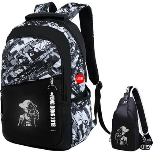 Black With USB Port School Backpack For Boys School Bags Small Chest Bag Backpack School For Teenage Girls Cartoon Travel Bag