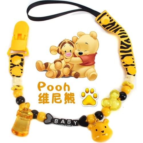 Mickey Mouse Winnie the Pooh Theme Baby Pacifier Clip Holder For Nipples Clips Silicone Teething Beads Baby Birthday Shower Gift