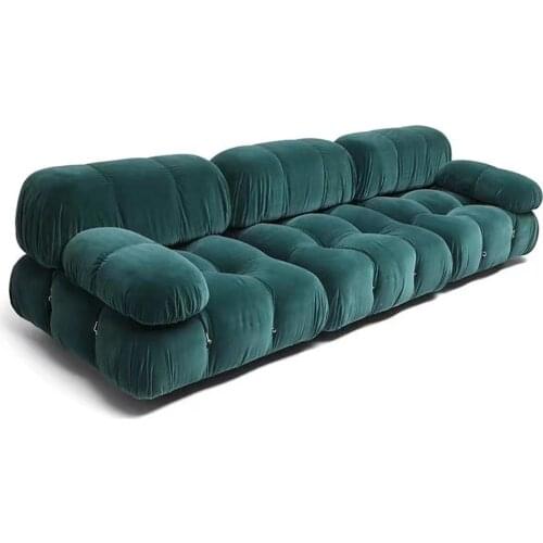 Modern Design Family Living Room Sectional Couch Green Velvet Fabric Sofa