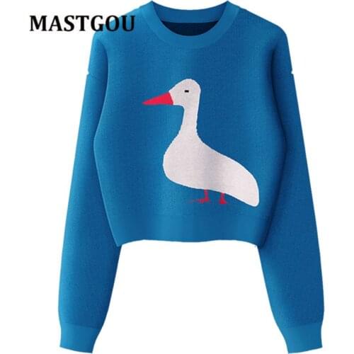 MASTGOU Embroidery Animal Womens Sweater Autumn Winter Highstreet Style Pullover Top Jacquard Knit Christmas Sweaters Pull Femme