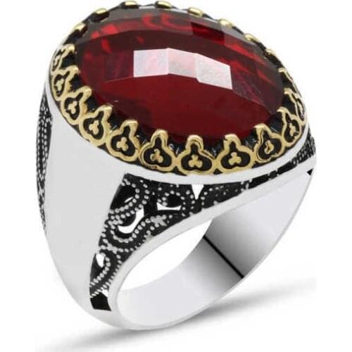 Tevuli 925 Sterling Silver Red Zircon Stone Mens Ring