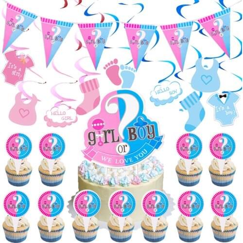 Gender Reveal Party Decoration Boy or Girl Balloon Cake Topper Spiral Baby Shower Latex Balloons Set Kids Toys