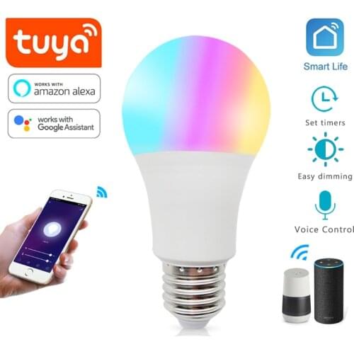 Smart Bulb Works with Alexa Dimmable TUYA WIFI LED Bulb 10W 15W Controlled by APP Sync to Music Muticolor Light E27 RGB LED Lamp