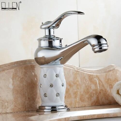 Vidric Basin Faucets Chrome Bathroom Sink Faucet Deck Mounted Hot and Cold Water Single Hole Mixer Taps Crystal Body ELCTOO2