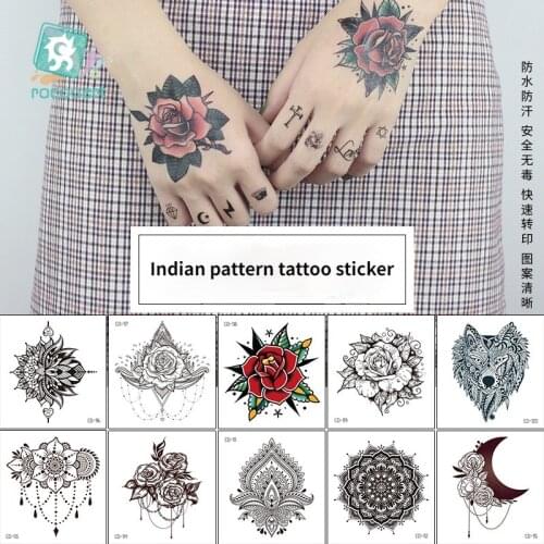 Waterproof retro pattern tattoo stickers on the back of the hand are fashionable exotic flower tattoo stickers temporary tattoo