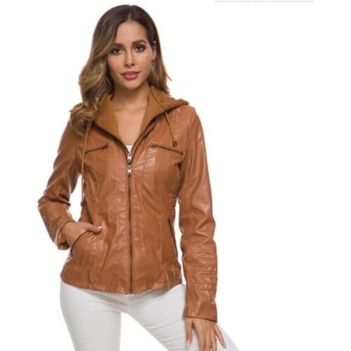 Faux Leather Jacket Women Hoodies Winter Autumn Motorcycle Jacket Black Outerwear faux leather PU Jacket 2020 Coat HOT