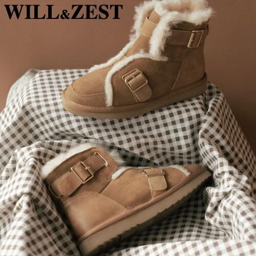 Will&Zest Winter Snow Boots Women Warm Short Booties 2020 New Shoes Woman Leather Low Heel Boty Platform Girls Fur Felt Boots