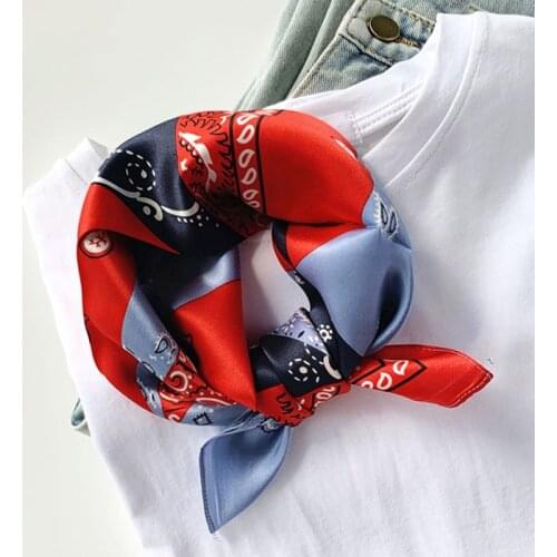 Luna&Dolphin Women Square Scarves 53x53 100% Real Silk Paisley Print Red Grey Bandanas Headbands Scarf Kerchief Hijab Scarf