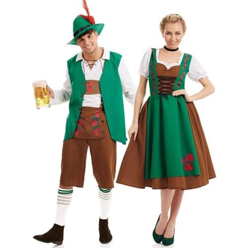 Men Oktoberfest Deguisement Disfraces Germany Beer Carnaval Dirndl Fancy Dress Short Sleeve Women Apron Maid Beer Girl Costume