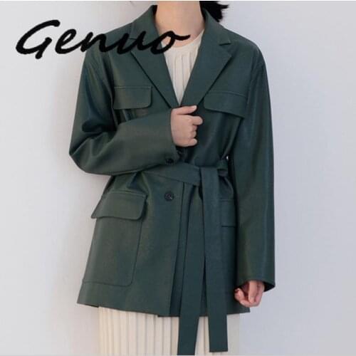 Genuo New Spring New Leather Clothing Loose Coat Lazy Style Belt 2019 Fashion Women Leather Coat