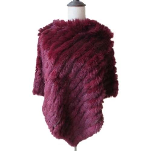 Women Genuine Rabbit Fur Cape Coat Hand-Woven Winter Warm Poncho Triangle Shawl Fluffy Soft 5Colors