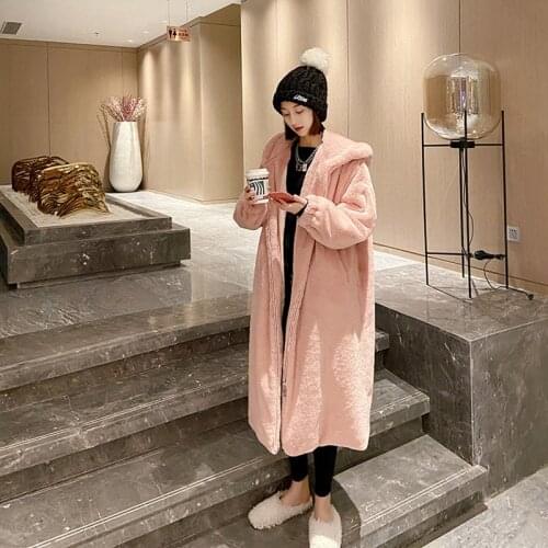 Winter Jacket Women 2020 Hooded Faux Lamb Fur Coat Warm Thick Fashion Loose Plush Ladies Coat Faux Fur Jacket Long Coat Women