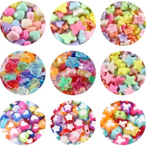 100/200pcs Mixed Acrylic Beads Heart Stars Loose Spacer Beads for Needlework Jewelry Making Handmade Diy Bracelet Accessories