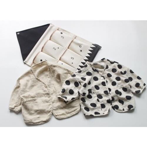 2020 Spring Childrens Cotton and Linen Cardigan Korean Plate Loose Coat Cotton and Linen Loose Cardigan jacket girl