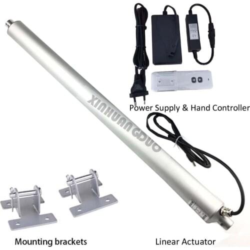 24VDC 25mm-1000mm Stroke Speed 5mm-30mm/s Thrust 1500N Linear Actuator + Power Supply + Remote Controller + Mounting Brackets