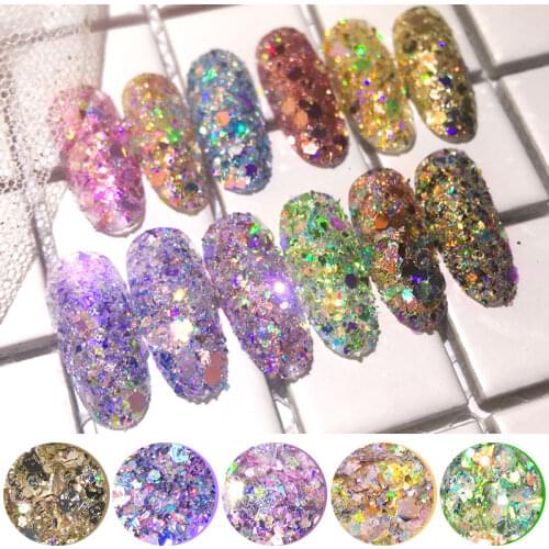 1Box Laser Bling Nail Mermaid Glitter Flakes Sparkly 3D Hexagon Colorful Sequins Spangles Polish Manicure Nails Art Decorations