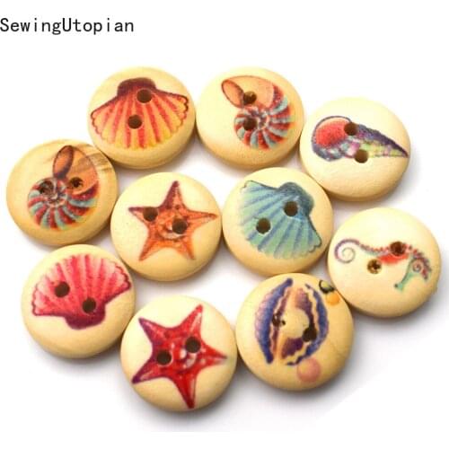 50PCS 15mm Wooden Button Mixed 2-Hole Wood Buttons for Clothing Sewing Accessories DIY Botones Decorative Scrapbooking Crafts