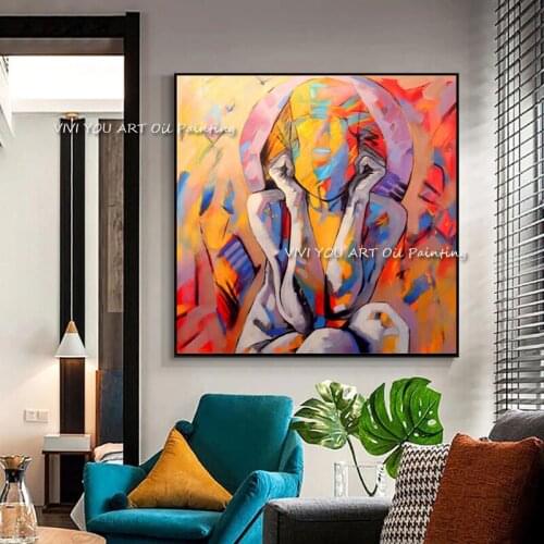 Abstract 100% Hand Painted Colorful Naked Sexy Women Oil Painting Figure Wall Art Modern Office Wall Canvas Home Decoration Gift