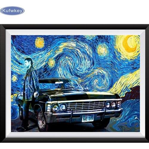 Full Square Drill 5D DIY Diamond Painting"Starry Night" 3D diamond Embroidery Retro car, Cross Stitch diamond Mosaic Decor gift