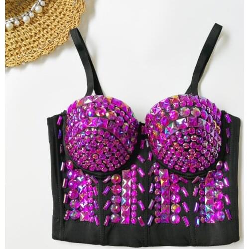 Glitter Sequin Camisole Luxury Stage Performance Clothing Womens Beading Underwear Sexy Nightclub Tube Top Female Cotton Blend