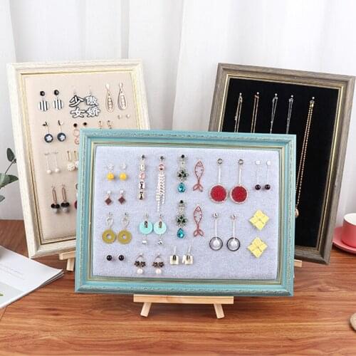 Wooden Photo Frame Earrings Necklace Jewelry Display Holder Vintage Showcase