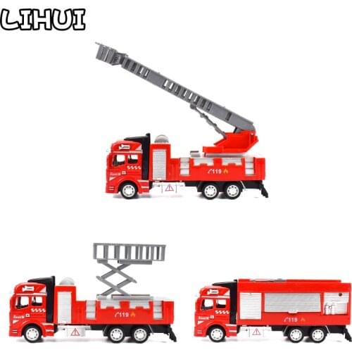 Kids Toy Fire Truck Model Alloy Diecast Inertia Fire Ladder Vehicle Rescue Transport Car Educational Toys for Children Boys Gift