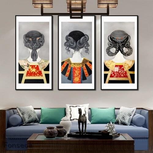 Ancient Luxury 3pcs Canvas Painting Hair Headdress Womens Dress And Adornment Poster And Print Modular Pictures Room Decor