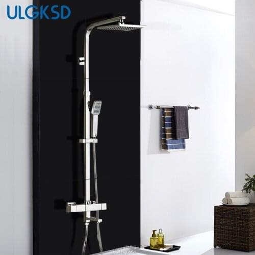 ULGKSD Temperature Shower Faucet Set Chrome Brass Wall Mounted Hot and Cold Water Para Bath Shower Mixer Tap