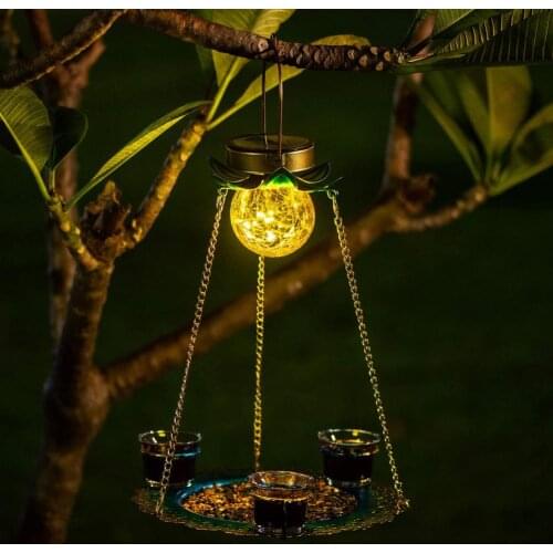 Solar Bird Feeder Waterproof Solar Light Wild Bird Feeder Hanging Tray With 3 CupS Solar LED Light For Outdoor Yard Garden Decor