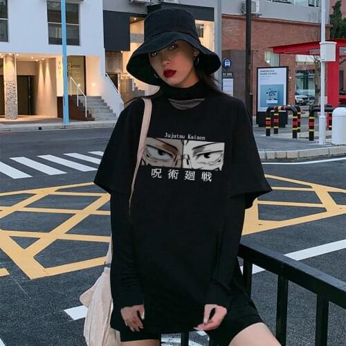 Harajuku Anime Womens tshirt Jujutsu Kaisen Printed Tee T shirt Dark Eyes Casual T-shirt Female Gothic Y2K Punk Kawaii Tops