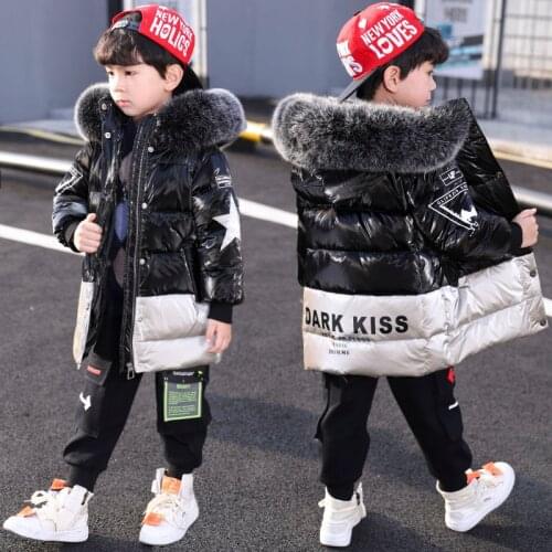 FYH Boys Winter Jackets Fur-hooded Kids Clothing Childrens Warm Down Coat Cotton-padded Thickening Outerwear 4-14 Years