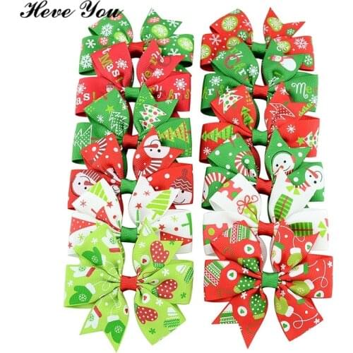 Heve You 12Pcs Handmade Pet Hair Clips Snowflake Santa Claus Dog Bow Grooming Bows Pet Accessories Chihuahua Dog Chriatmas Gifts