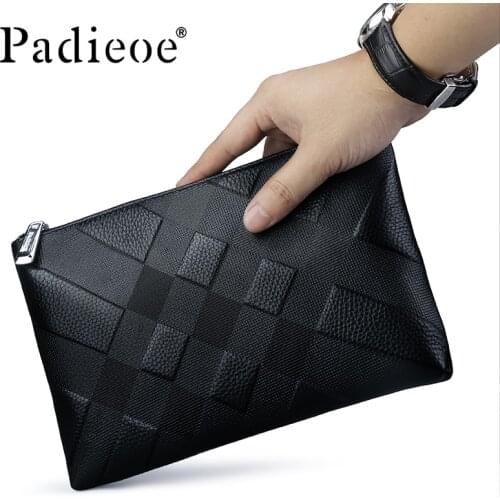 Padieoe Genuine Leather Clutch Bags Envelope Bag for Phone & Tablet Large Capacity Business Wallet Purse Casual Men Bags