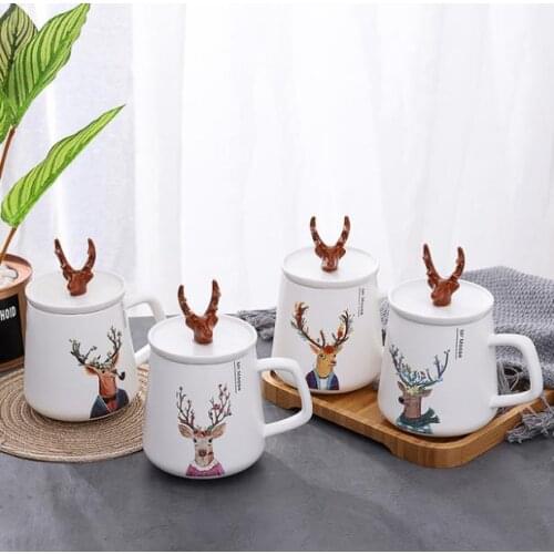 Creative Nordic style antlers Ceramic Mug Coffee Tea Milk Stave Cups with Handle Coffee Mug Novelty Gifts