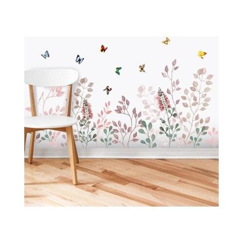 Creative Romantic Flower Cluster Skirting Line Self-adhesive Living Room Background Wall Stickers Modern Corridor Wall Art Mural