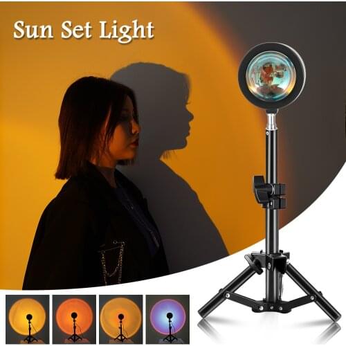SH Sunset Atmosphere Lamp Rainbow Red Projector Night Light With Tripod Stand USB for Bedroom Bar Coffee Store Wall Decoration