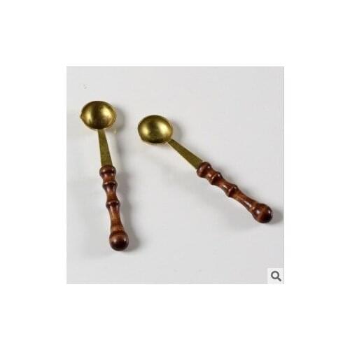Hot Selling Newest 2021 Wholesale Lacquer Seal Accessories Lacquer Spoon Antique Wood Handle Tip Mouth Lacquer Copper Spoon
