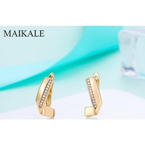 MAIKALE Original Design Simple Cubic Zirconia Stud Earrings for Women 585 Rose Gold Copper Geometric Earrings Jewelry Wholesale