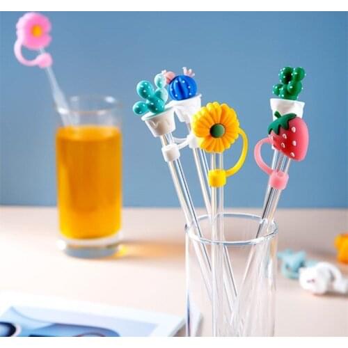 Silicone Straw Plug Reusable Drinking Dust Cap Creative Glass Cup Accessories Cartoon Plugs Tips Cover Kitchen Drinkware Clean