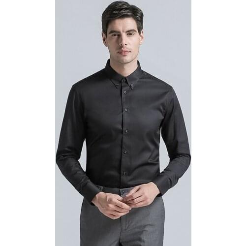 Mens Dress Shirt Brands New Fashion Regular Fit Shirts Business Long Sleeve with Cufflink Collar Button Solid Color