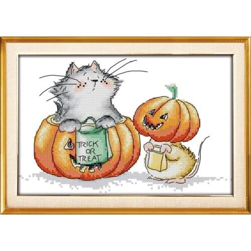 The cat and mouse cross stitch kit aida 14ct 11ct count printed canvas stitches embroidery DIY handmade needlework